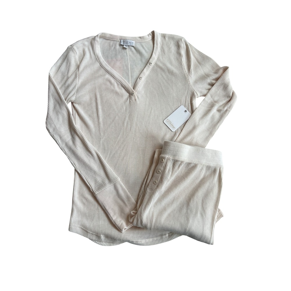 PJ Salvage Textured PJ Set in Stone SzM Long Sleeve Henley Top Jogger Bottoms